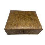 19th century tooled leather jewellery box stamped with initials M G and containing various cut steel