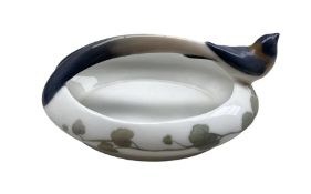 Royal Copenhagen porcelain bird handled dish no. 376 designed by Theodor Madsen