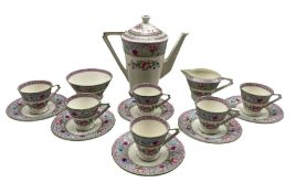 Art Deco Royal Cauldon 'Famille Rose' pattern coffee set comprising coffee pot