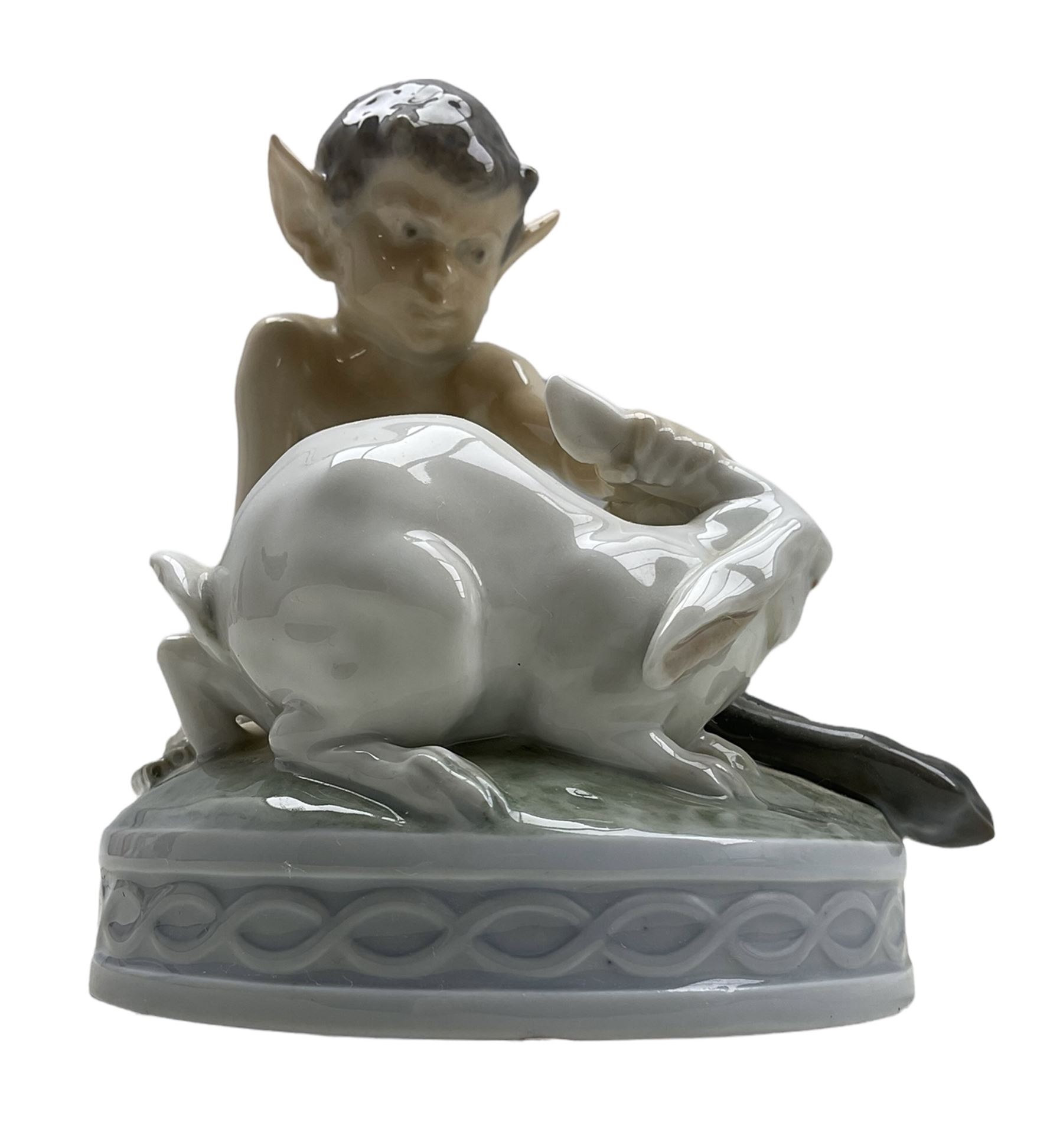 Two Royal Copenhagen figures 'Faun with Goat' no. 498 and 'Faun with Rabbit' no. 439 - Image 6 of 6