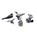 Six Royal Copenhagen birds comprising two Pigeons no. 4787 designed by Jeanne Grut