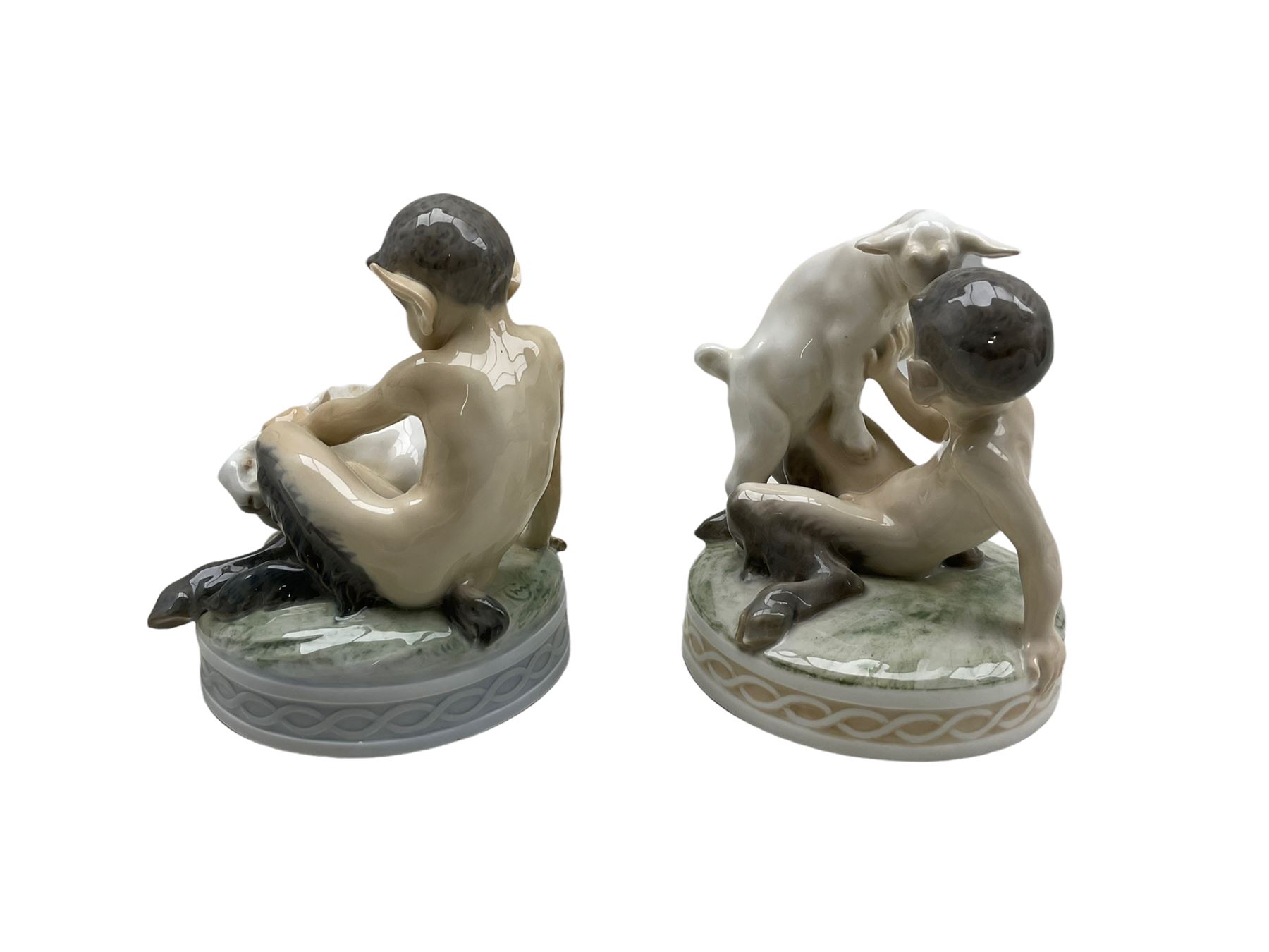 Two Royal Copenhagen figures 'Faun with Goat' no. 498 and 'Faun with Rabbit' no. 439 - Image 4 of 6