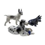 Three Royal Copenhagen porcelain dogs comprising a Setter & Pheasant no. 1533 and Bulldog no. 1457 b