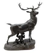 A Spelter model of a stag on naturalistic base H43cm