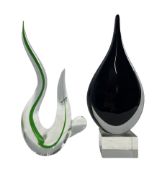 Murano 'Formia' clear and green glass sculpture and a teardrop glass sculpture by Salt & Pepper H33c