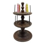 Victorian three tier turned mahogany bobbin stand