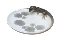 Royal Copenhagen porcelain card tray decorated with a Lizard no. 1100 designed by A. Pedersen D21cm