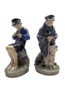 Two Royal Copenhagen figures 'Boy Cutting Stick' no. 905 and 'Shepherd with Dog' no. 782 both design