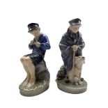 Two Royal Copenhagen figures 'Boy Cutting Stick' no. 905 and 'Shepherd with Dog' no. 782 both design