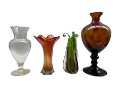 20th century amber glass pedestal vase
