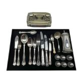 Suite of Kings pattern plated cutlery including dessert and table knives and forks