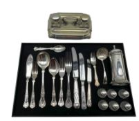 Suite of Kings pattern plated cutlery including dessert and table knives and forks
