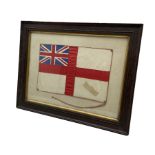 Royal Navy small silk Ensign flag presented to Lena Mitchinson for her work with the Admiralty signe