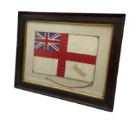 Royal Navy small silk Ensign flag presented to Lena Mitchinson for her work with the Admiralty signe