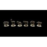 Set of six silver-plated place card holders in the form of Animals