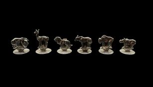 Set of six silver-plated place card holders in the form of Animals