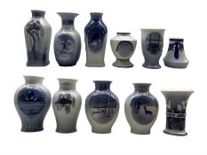 Nine Royal Copenhagen Christmas vases dated 1917
