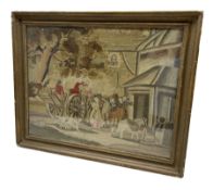 After Morland - Early 19th Century woolwork picture on silk with horse and cart