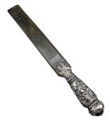 Victorian silver handled page turner with embossed decoration and tortoiseshell blade L35cm London 1