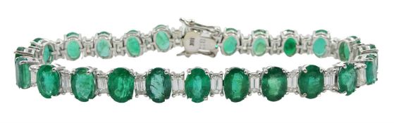 18ct white gold oval emerald and baguette diamond bracelet