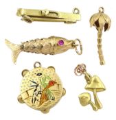 Three 18ct gold charms including tambourine with matador scene