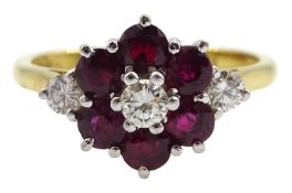 18ct gold round ruby and round brilliant cut diamond cluster ring
