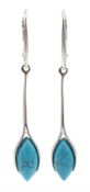 Pair of silver marquise turquoise pendant earrings