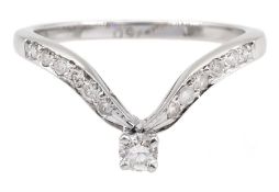 White gold single stone diamond wishbone ring