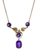 9ct gold four stone oval and round amethyst and pearl pendant