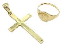 Gold cross pendant and a gold signet ring