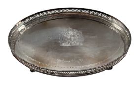 Silver oval gallery tray engraved with an inscription commemorating the 1977 Silver Jubilee and on b