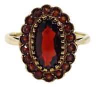 9ct gold oval and round garnet cluster ring