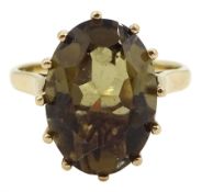 9ct gold single stone oval smoky quartz ring