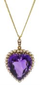 Edwardian gold amethyst and pearl pendant