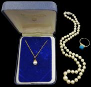 Single strand cultured pearl necklace with white gold and rose cut diamond clasp