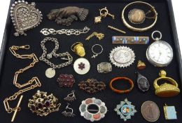 Victorian and later jewellery including gold enamel and hairwork mourning brooch