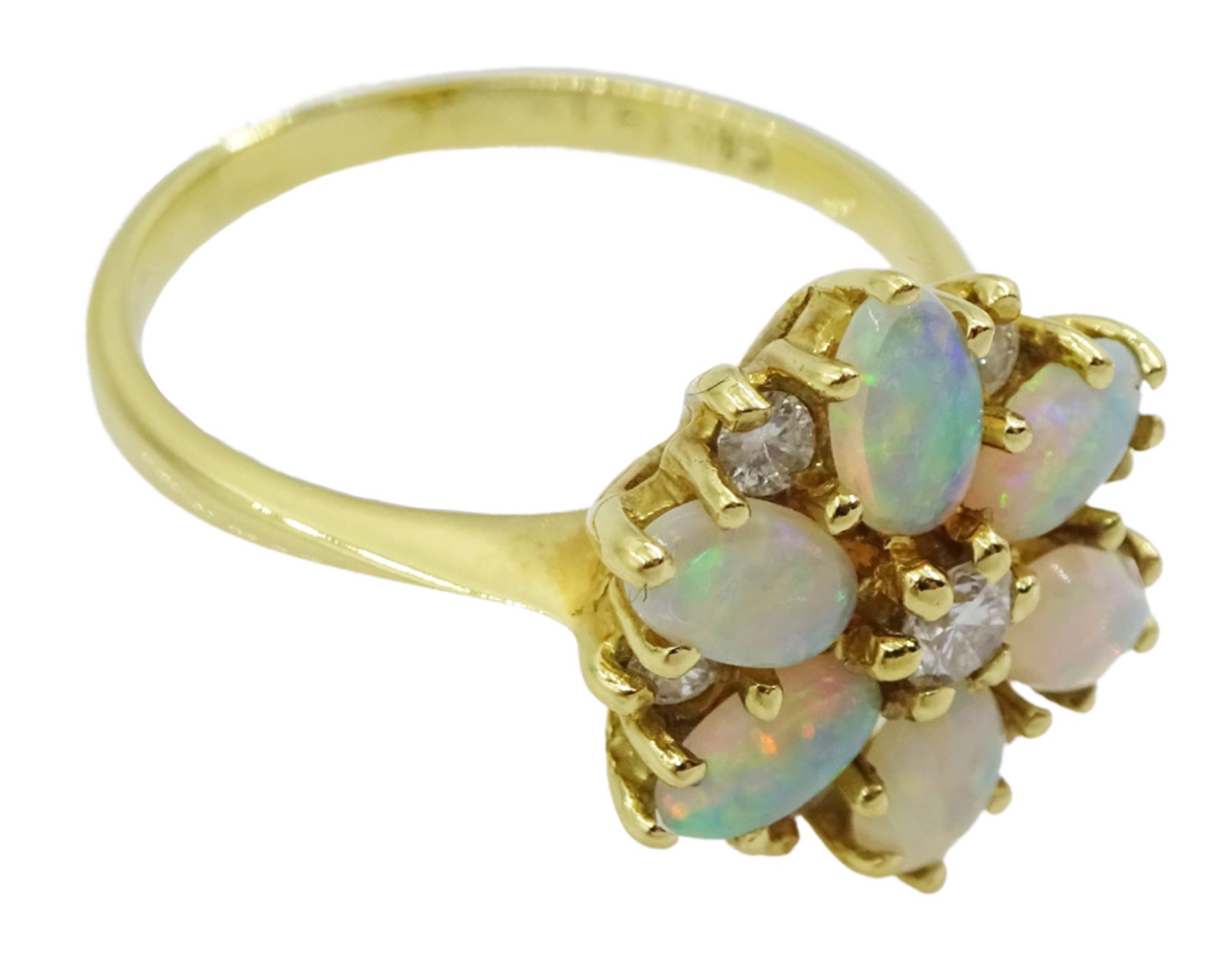 18ct gold round oval opal and round brilliant cut diamond cluster ring - Image 3 of 3