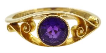 Edwardian 18ct gold single stone round amethyst ring