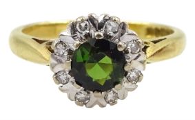 18ct gold green tourmaline and diamond cluster ring