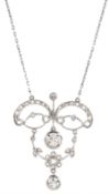Edwardian platinum milgrain set diamond pendant necklace
