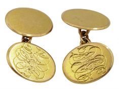 Pair of early 20th century 15ct gold cufflinks with engraved initials