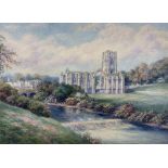 George Fall (British 1848-1925): Fountains Abbey with Anglers