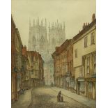 Circle of George Fall (British 1848-1925): View of York Minster from Petergate