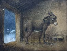 Attrib. Benjamin Zobel (German/British 1762-1830): Donkey Sheltering in Stable on a Winters Night