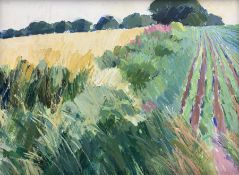 Jack Hellewell (Northern British 1920-2000): Ploughed Fields with Foxgloves