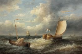 A Hess (Continental 20th century): Dutch Sailing Ships in Stormy Seas