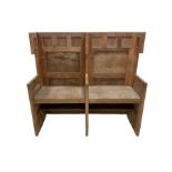 Oak priory pew with hinged seats W125cm