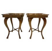 Pair of walnut tray top tables