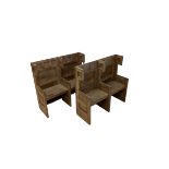 Pair of two seater oak priory pews with hinged seats W125cm