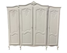 20th century French style white painted triple Armoire wardrobe